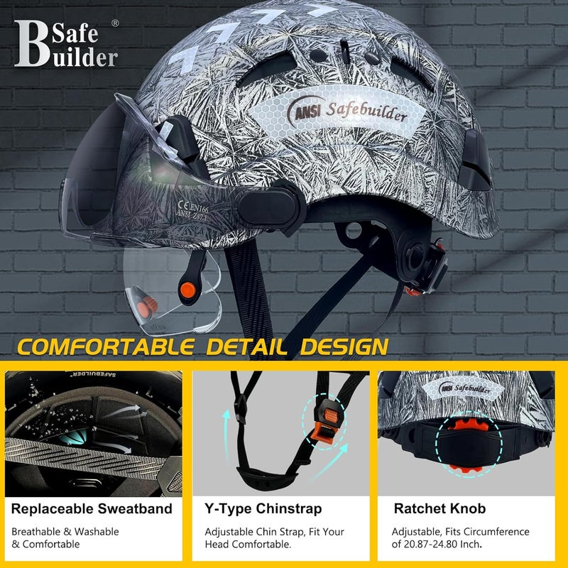 SAFEBUILDER Industrial Safety Helmet with Visor ABS Hard Hat with Visor Adjustable Ventilation Hardhats Construction Head Protection ANSI Z89.1 - Image 5